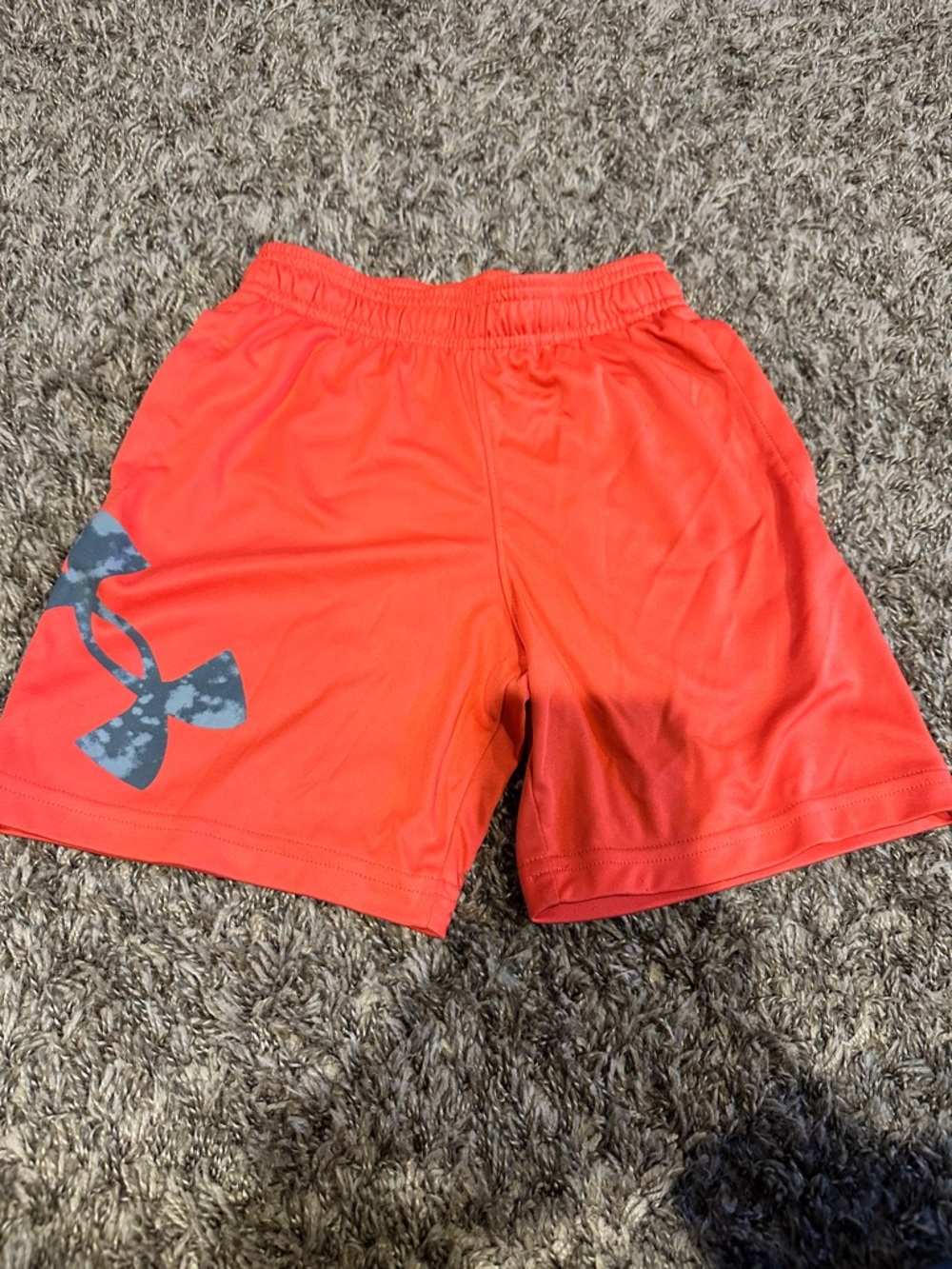 Under Armour Coral Orange Athletic Shorts with Gray Logo